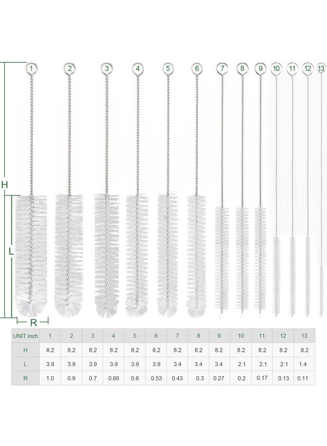 Bottle Cleaning Brushes, 8 Inch Nylon Tube Brush Set, Cleaner for Narrow Neck Bottles Cups with Hook, Set of 13, White - Image 3